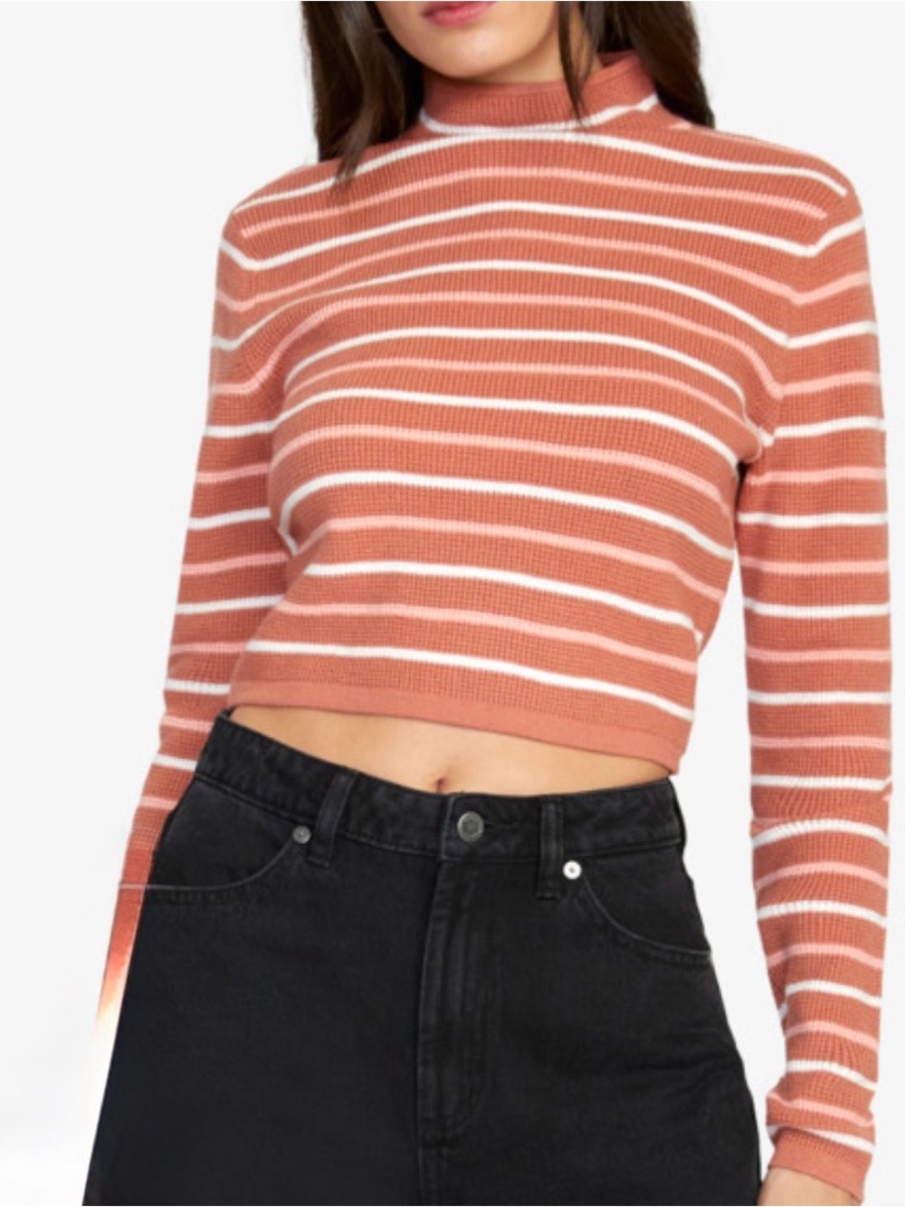 RVCA Rust and Cream Striped Mock Neck Sweater